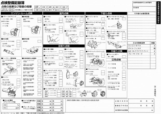 Shaken: Example Tenken Seibi Kirokubo