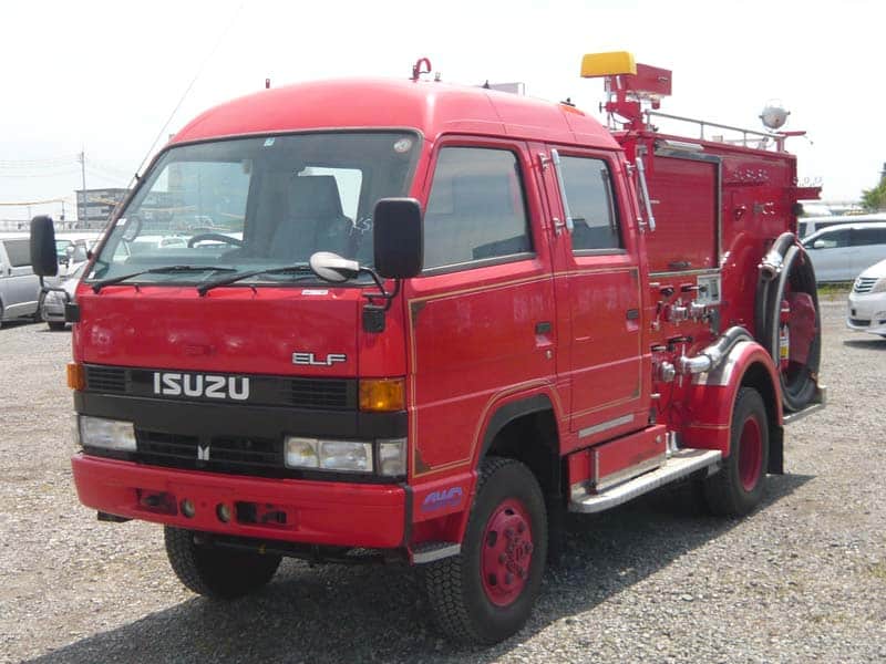 Isuzu Elf, Fire truck, Emergency vehicle, Firefighting equipment, Water pump, Rescue vehicle, Fire suppression, Fire department, Safety equipment, Import from Japan, Japan Car Direct